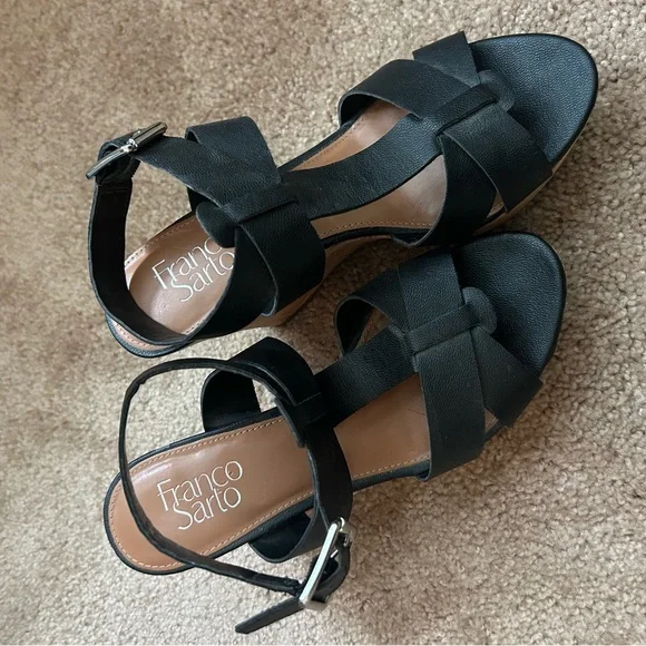 Franco Sarto Black Strappy Wedges - Picture 2 of 5